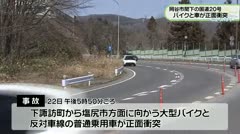 岡谷市間下の国道２０号 大型バイクと車が正面衝突