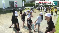 美味しいお米が土台　四賀小５年生が代かき